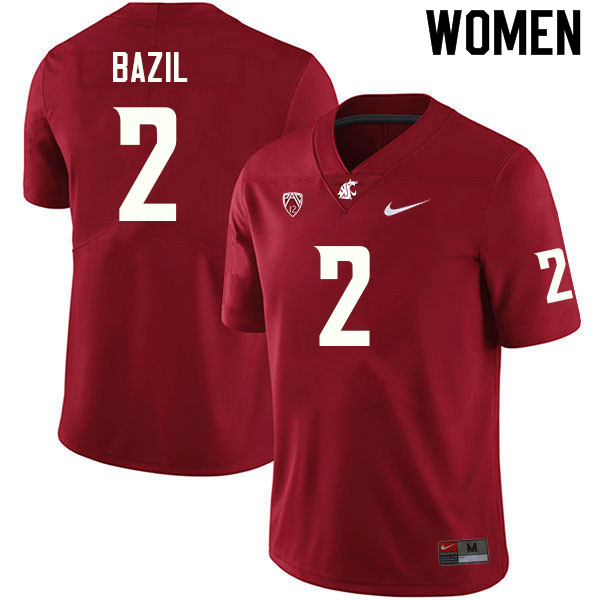Women #2 Jouvensly Bazil Washington State Cougars College Football Jerseys Sale-Crimson